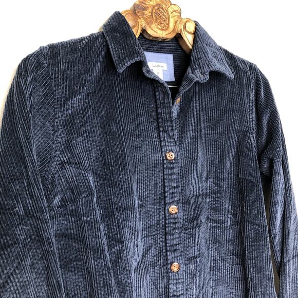 L. L. Bean Shirt Tunic Navy Blue Corduroy Rib Long Sleeve Button Down Pockets M - Picture 4 of 8